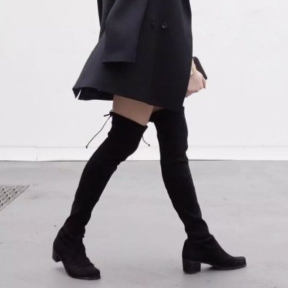 US8.5❤️Stuart Weitzman Midland Black SUEDE Stretch OVER THE KNEE HIGH HEEL BOOTS - Picture 1 of 6